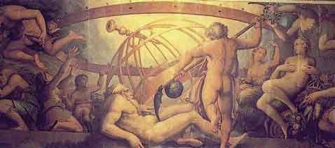 Chronos castre son père Uranus (Giorgio Vasari and Cristofano Gherardi, 16e siècle)