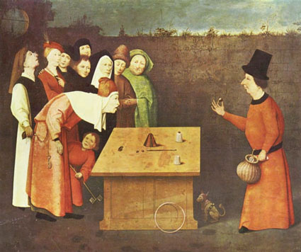 Jérôme Bosch (ou suiveur) : L’Escamoteur, 1475-1480.