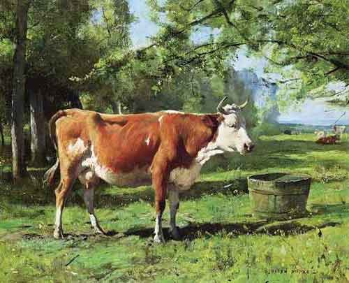 Une vache à l’abreuvoir.<br>Julien Dupré (1851-1910)