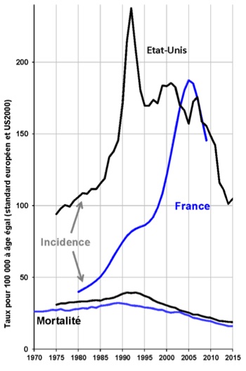 Figure 1 : Incidence et mortalité du cancer de la prostate en France et aux États-Unis
